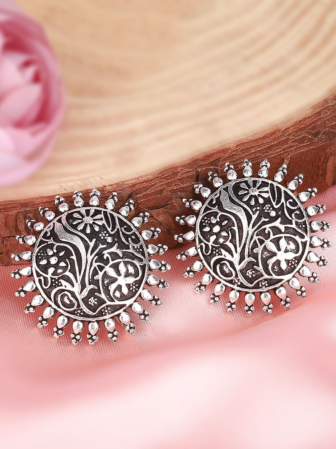 Oxidized Earrings with Floral Design