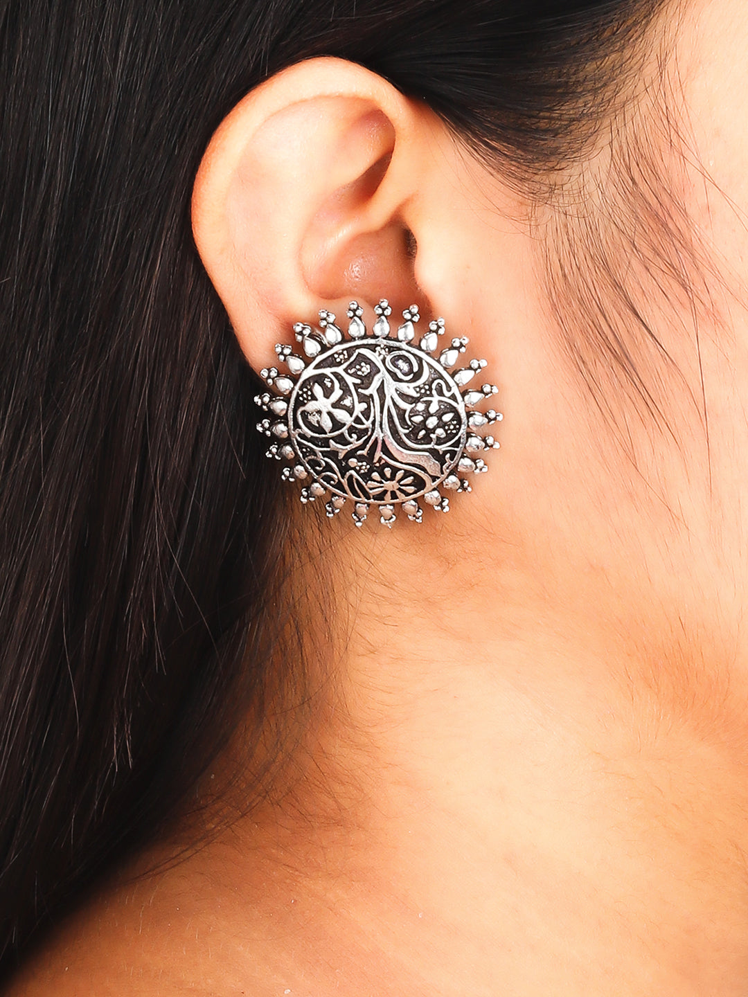 Oxidized Earrings with Floral Design