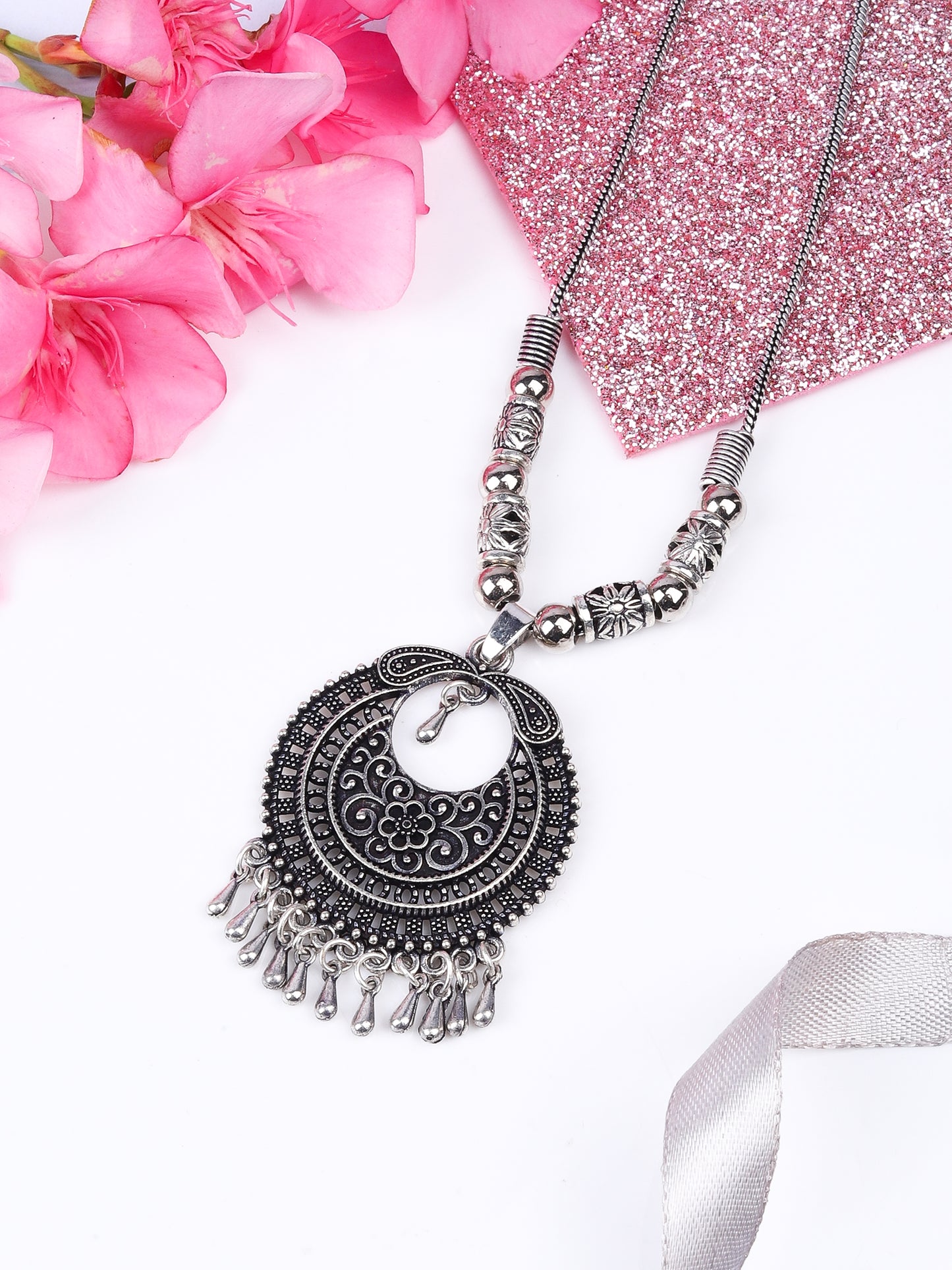 Crescent Oxidized Pendant Necklace