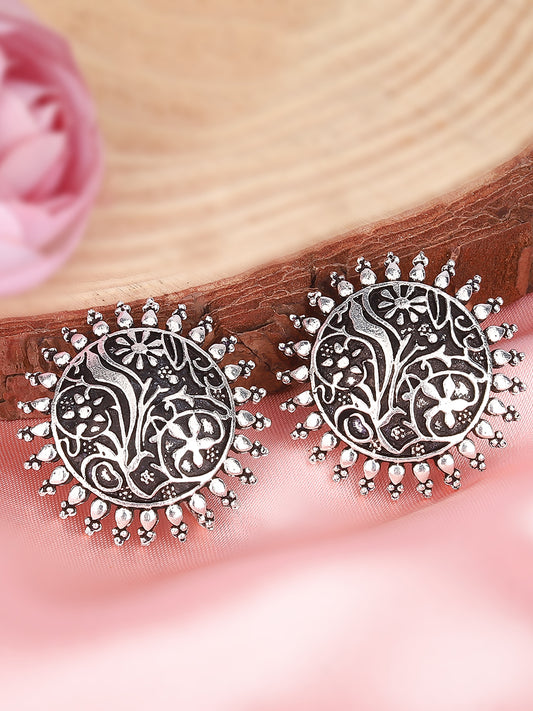 Oxidized Earrings with Floral Design